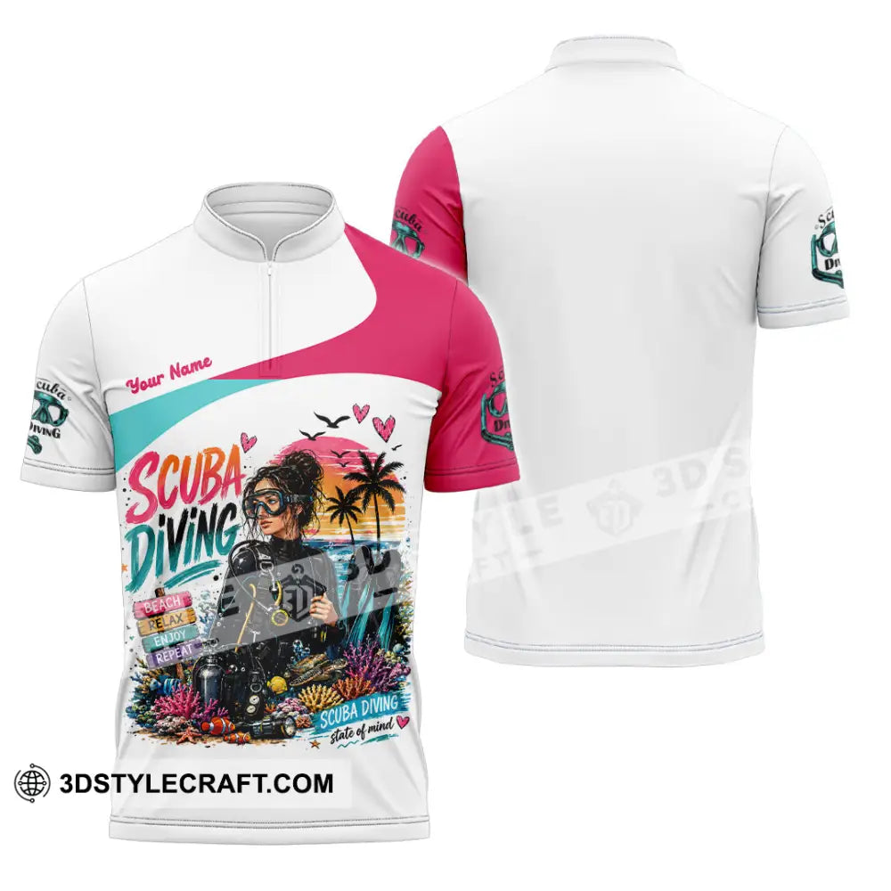 Women Shirt - Custom Scuba Diving Shirt - Zipper Polo Shirt / S - T-shirt