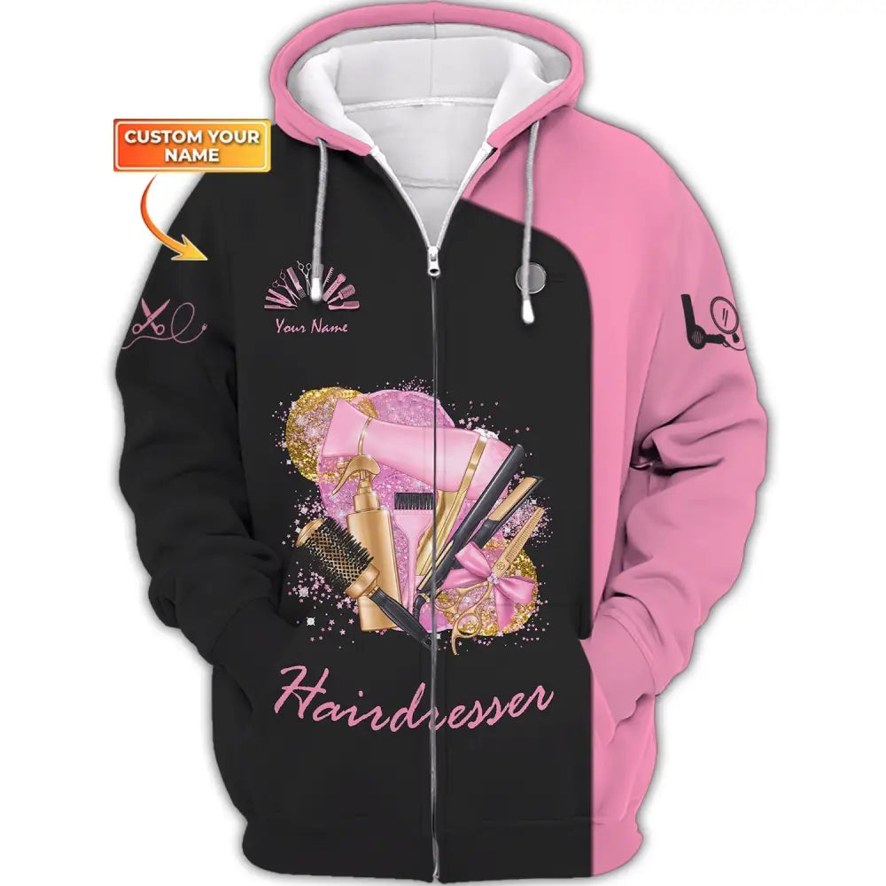 Women Shirt Hair Stylist Hairdresser Sportwear Zipper Hoodie / S T-Shirt