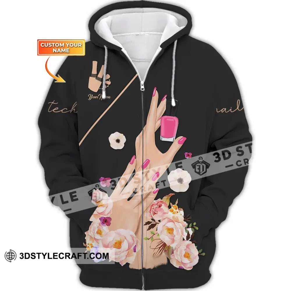 Women Shirt Nail Technician Tech Hoodie Sportwear Zipper / S T-Shirt