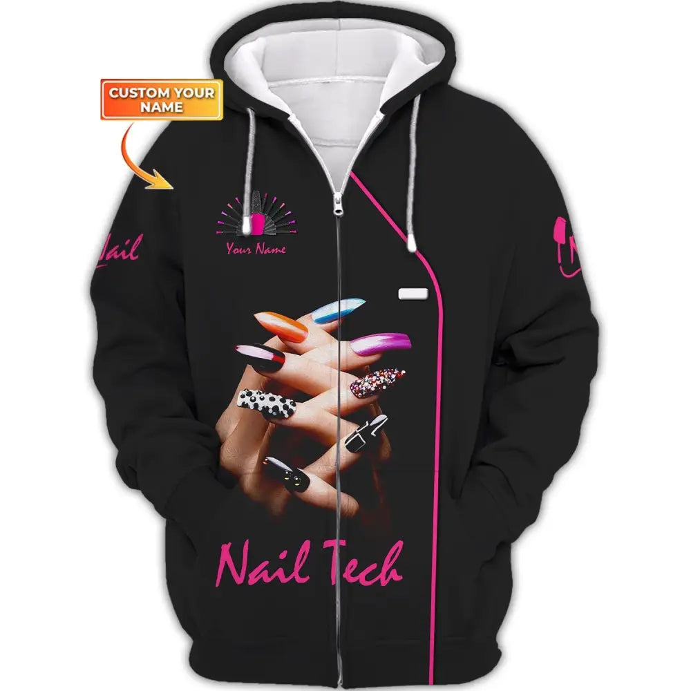 Women Shirt Nail Technician Tech Sportwear Zipper Hoodie / S T-Shirt